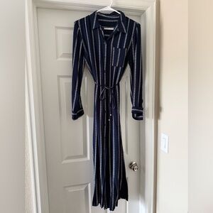 Elegant Dark Navy Striped Dress